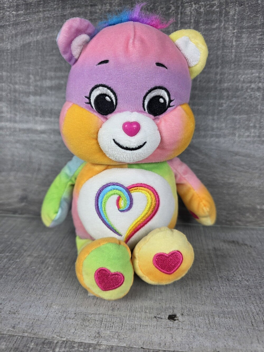 Basic Fun Care Bear Plush Togetherness Bear Tie Dye Rainbow Heart 10" g73